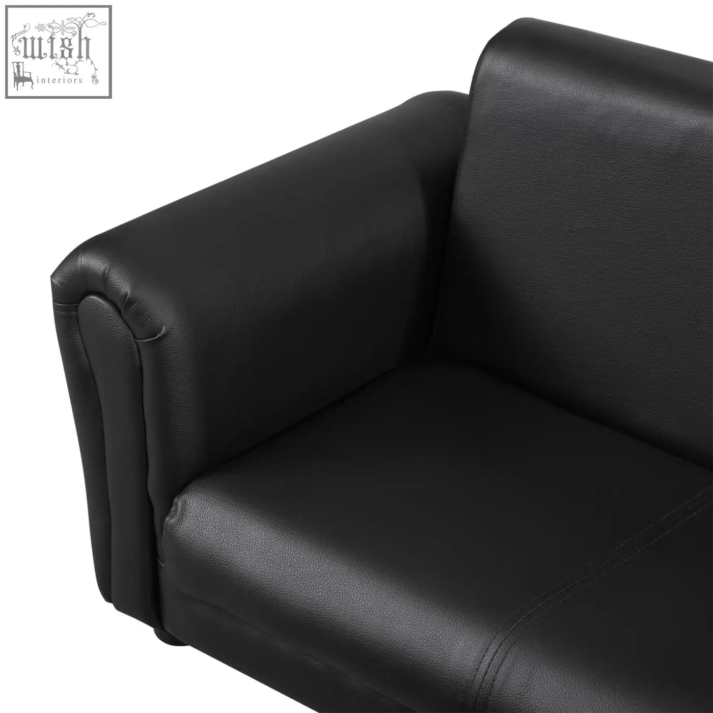 Black faux leather kids twin sofa with sleek modern design and matching footstool for boys and girls with high weight capacity
