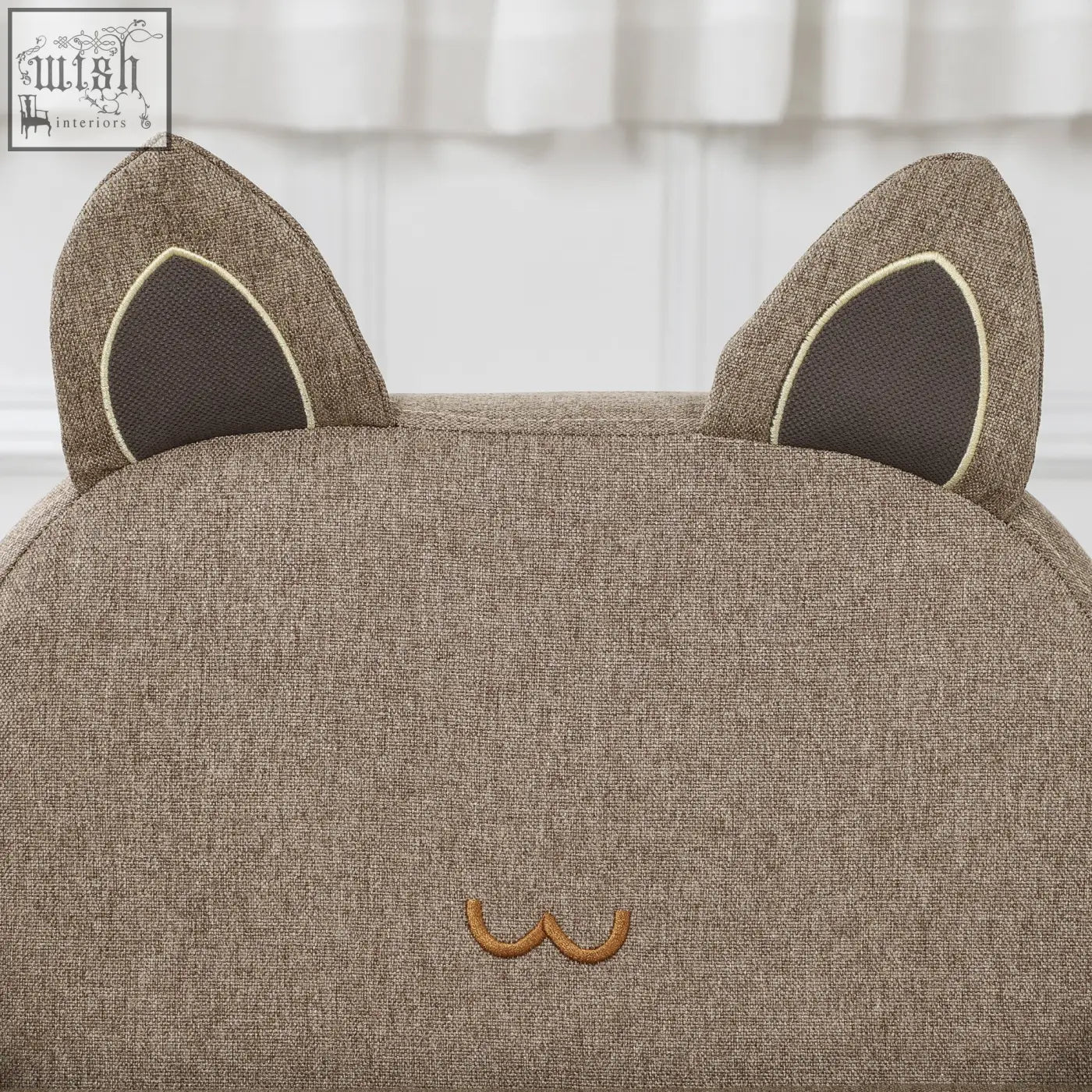 Homcom kids toddler chair with brown linen upholstery eucalyptus wood frame padded seat and cat shaped cushion