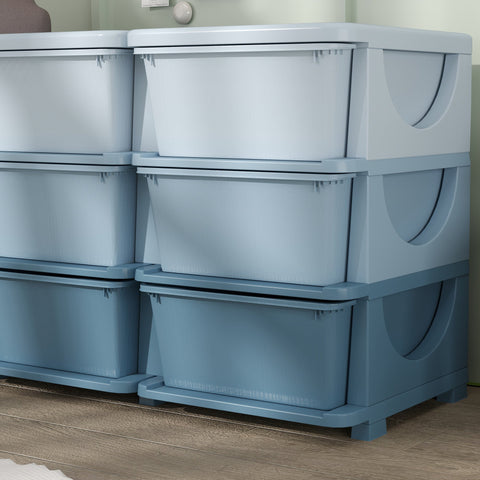 Homcom kids storage unit with nine light blue plastic drawers stacked on matching base for kids storage