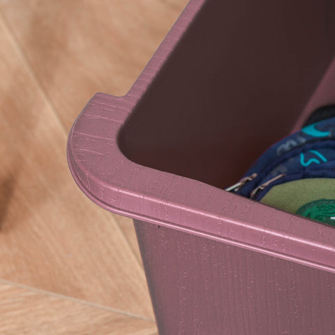 Purple plastic kids storage bin with textured rim and stump feet part of homcom three drawers vertical organizer