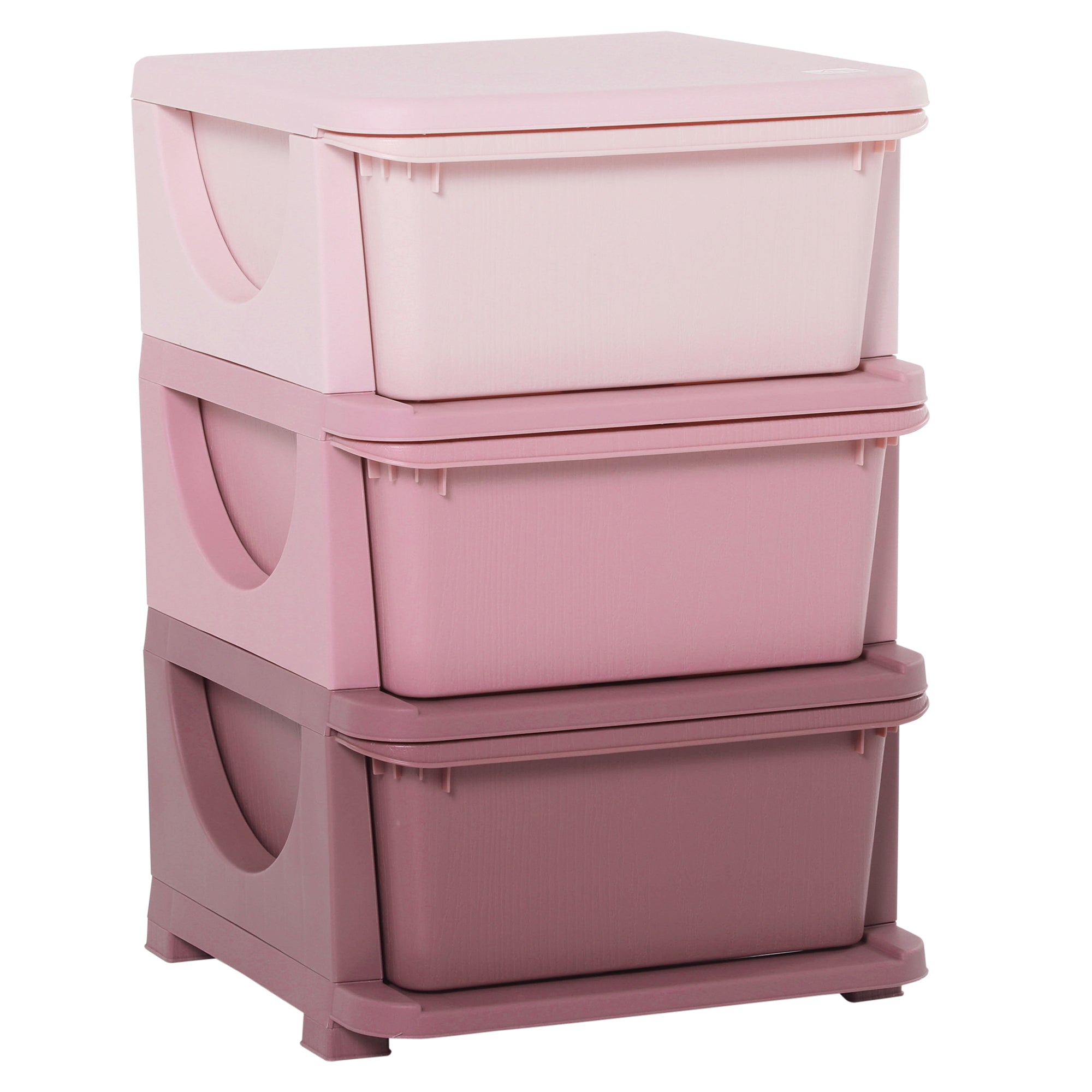 Homcom kids storage unit with three drawers in pink plastic featuring stump feet ideal for nursery or playroom organization