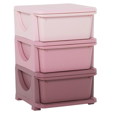 Homcom kids storage unit with three drawers in pink plastic featuring stump feet ideal for nursery or playroom organization