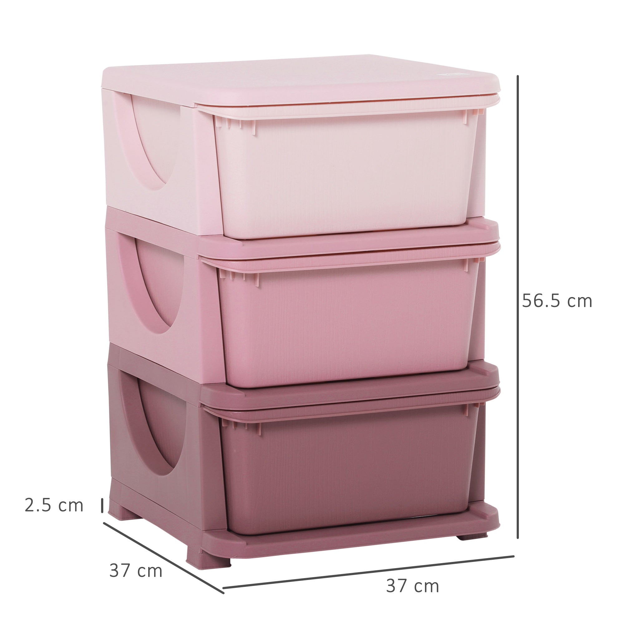 Homcom kids storage unit with three drawers and stump feet in pink plastic for nursery or playroom organization