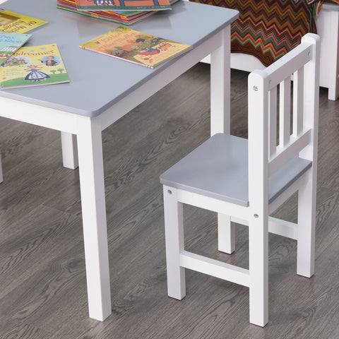 Gray and white homcom kids table and chair set with 2 chairs for indoor study snack time and play