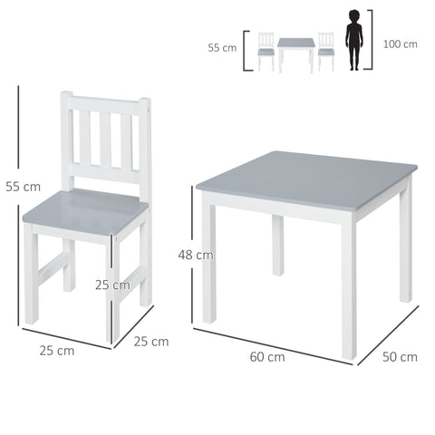 White and gray homcom kids table and chair set with 2 chairs made of wood for indoor study snack time