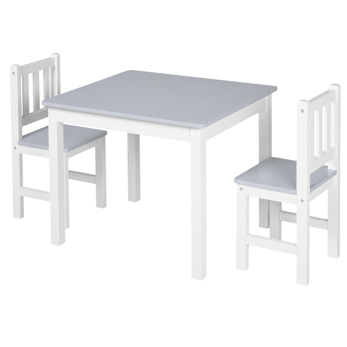 Homcom kids white table with two matching chairs featuring light gray seats for indoor study and snack time