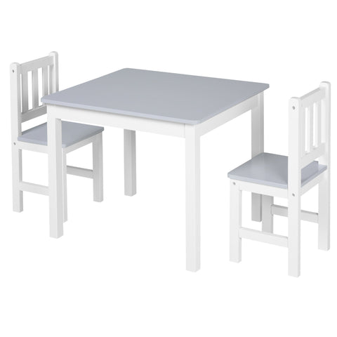 Homcom kids white table with two matching chairs featuring light gray seats for indoor study and snack time