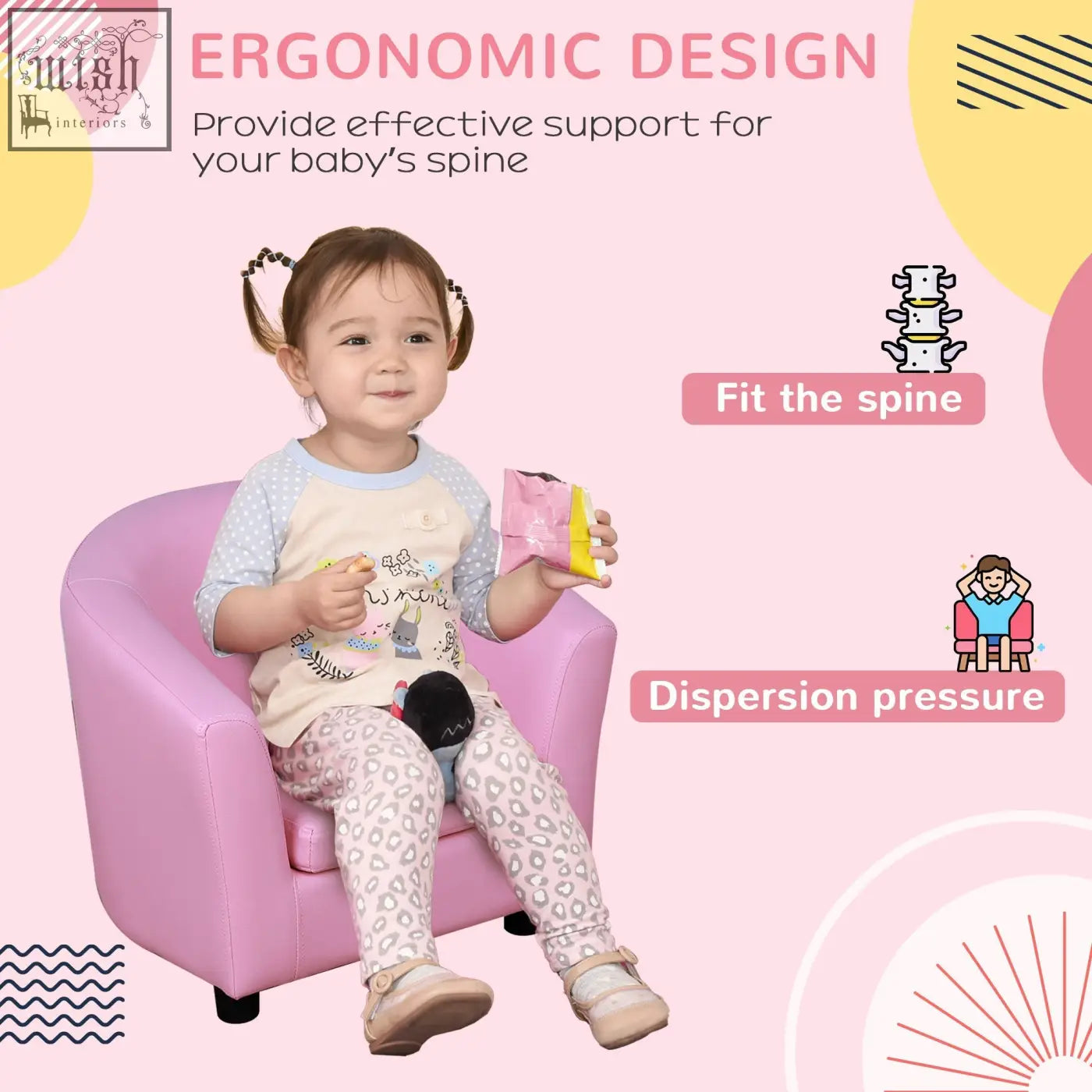 Pink homcom kids toddler sofa with thick padding and anti-skid foot pads on solid wood structure feet