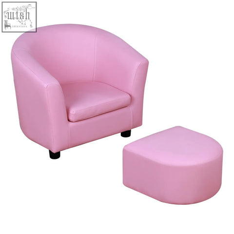 Pink homcom kids toddler sofa and ottoman with thick padding and solid wood structure for sturdy support