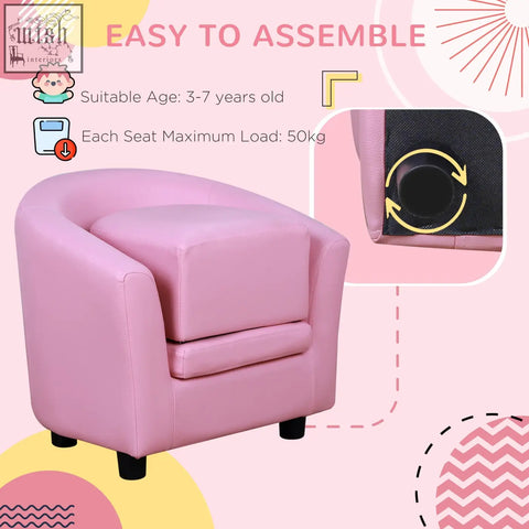 Pink HOMCOM kids toddler sofa armchair with soft rounded edges black legs and solid wood structure for durability