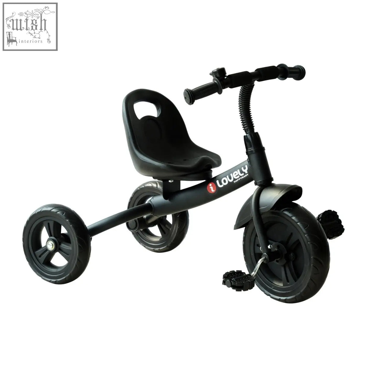 Black homcom kids trike toddler tricycle with metal frame padded seat and three wheels for 1.5 to 4 years with weight capacity
