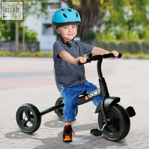 Black homcom kids trike toddler tricycle with metal frame and lovely brand logo for 1.5 to 4 years with weight capacity