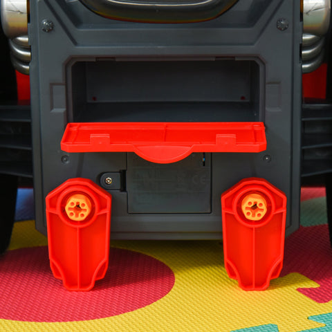 Red plastic bumper guards with orange hubs in homcom kids truck engine toy set with rc car key and steering wheel