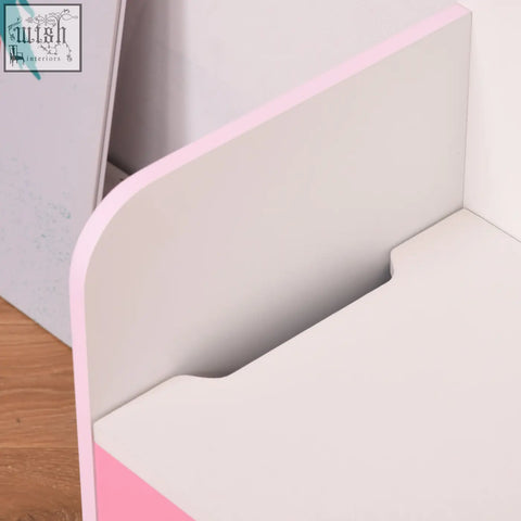 Homcom pink wooden toy box kids storage box with smooth rounded edges and safety hinge gas rod design