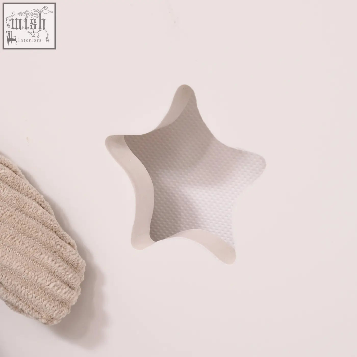 Beige textured star-shaped wooden toy box wall shelf with embossed pattern perfect for kids storage box use
