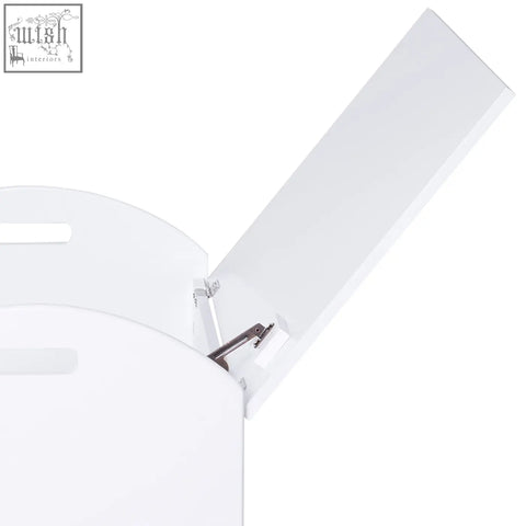 White plastic cabinet toy box with safety hinge, two handles, and elevated base for kids toy storage and playroom furniture