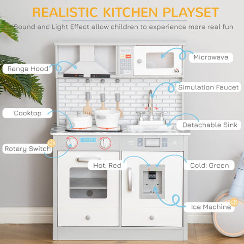 White wooden pcs kitchen playset with ice machine wooden kitchen accessories sound light effects for kids 3-6 years