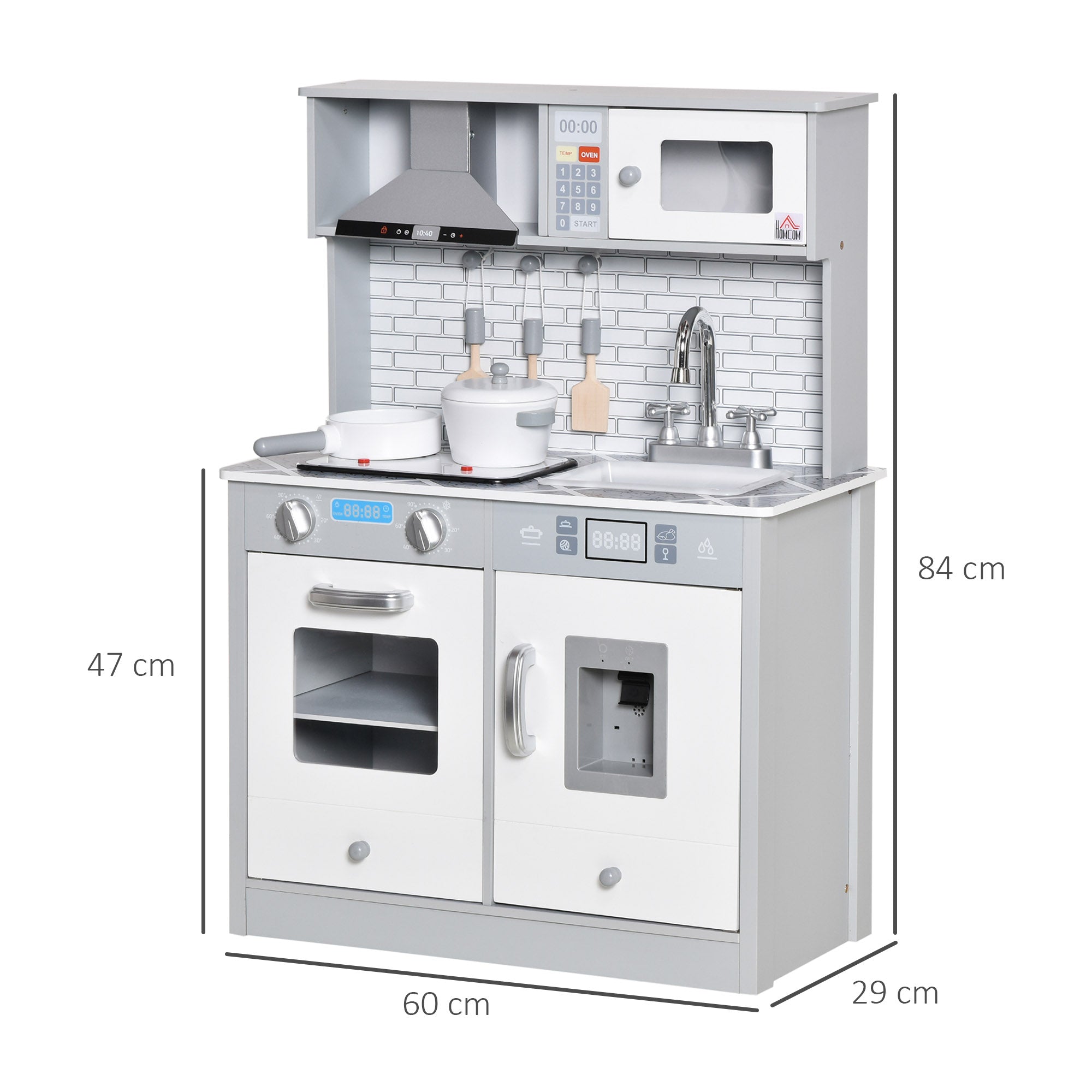Gray and white pcs wooden kitchen set with ice machine and wooden kitchen accessories for kids 3-6 years old