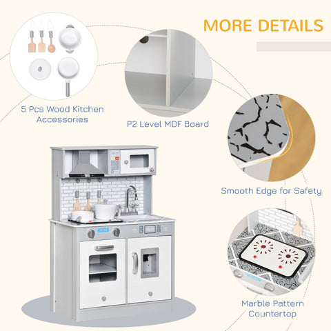 White wooden pcs wooden kitchen set with marble countertop silver accents and ice machine for kids pretend play
