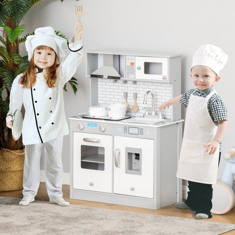 White wooden pcs kitchen set with ice machine sound light effect and wooden kitchen accessories for kids 3 to 6 years old