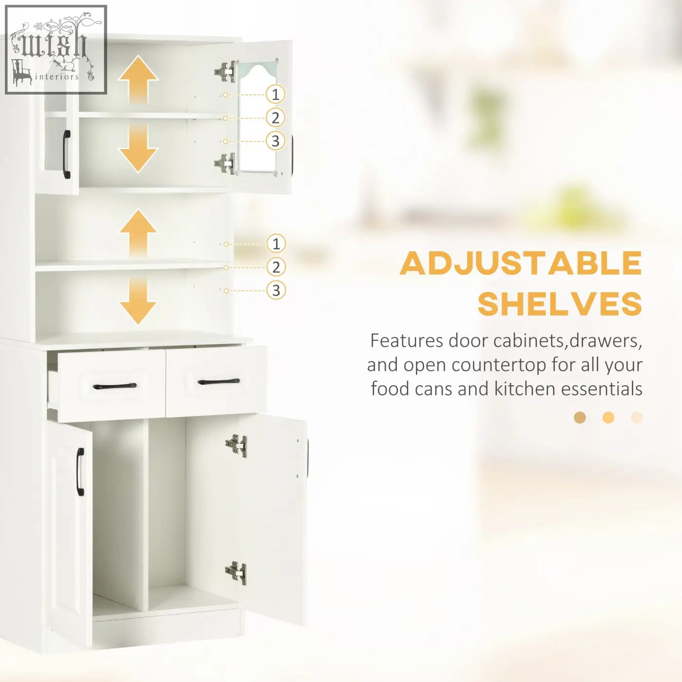 White homcom kitchen cupboard storage cabinet with two drawers and adjustable shelves for dining room use