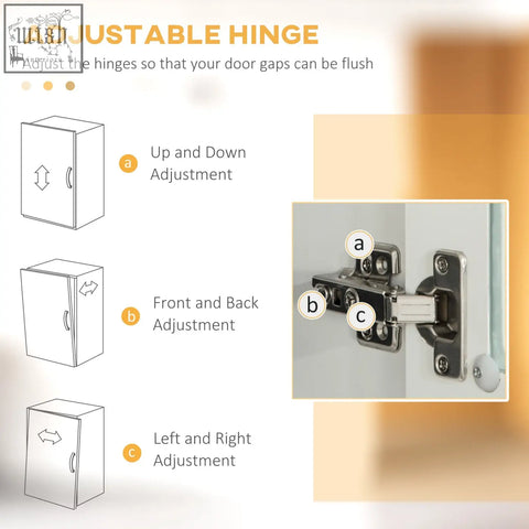 Adjustable metal cabinet hinge with polished finish for flush door gaps on homcom white kitchen cupboard with two drawers