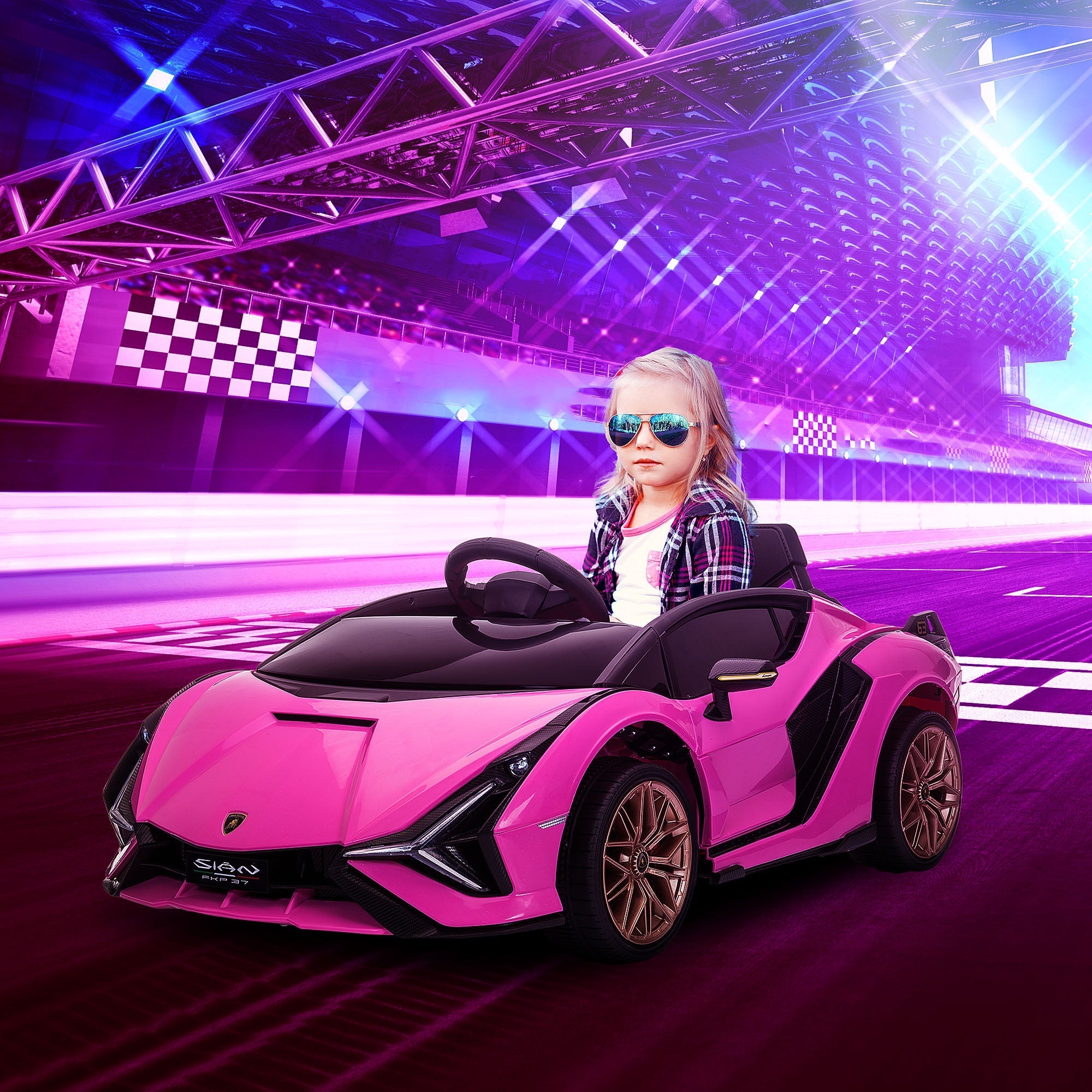 Pink and black homcom lamborghini sian kids electric ride on car with tail lights and remote control for ages 3 to 5