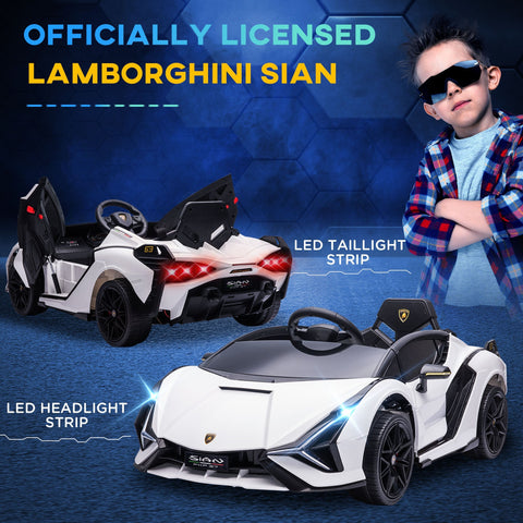 White and black lamborghini sian kids electric ride on car with led tail lights and remote control for 3-5 years