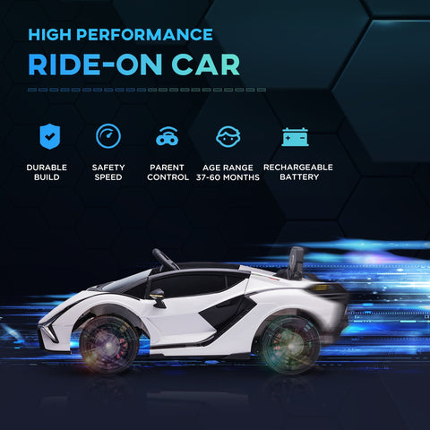 White and black lamborghini sian kids electric ride on car with sleek design tail lights and remote control features