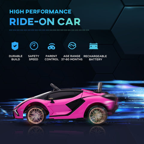 Pink and black kids electric lamborghini sian ride on car with tail lights and remote control for ages 3 to 5 years