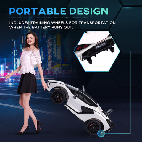 White and black lamborghini sian kids electric ride on car with sleek design tail lights and remote control features