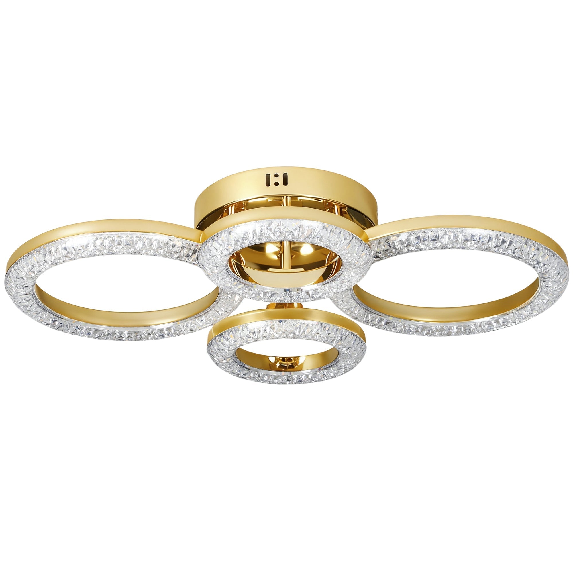 Gold tone homcom led ceiling light with three crystal rings dimmable with wall switch for living room or bedroom