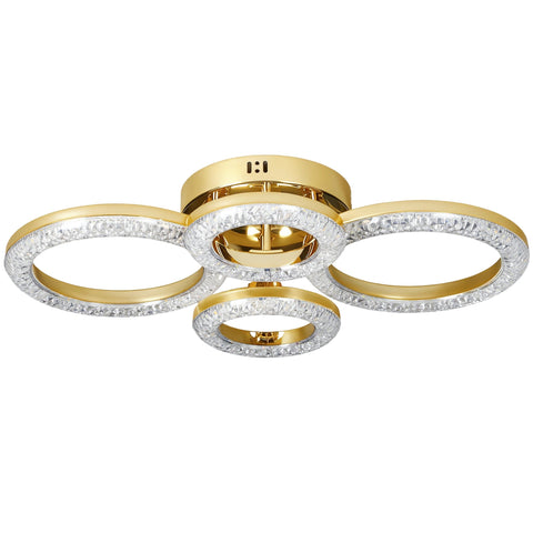 Gold tone homcom led ceiling light with three crystal rings dimmable with wall switch for living room or bedroom