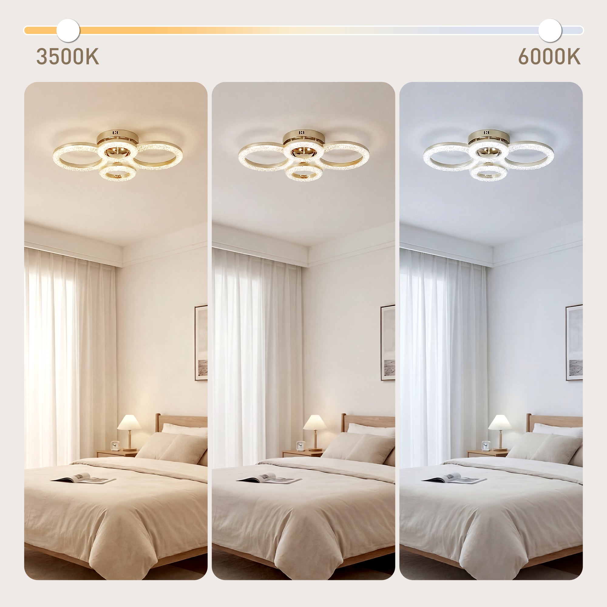 Modern gold tone homcom led ceiling light with 4 rings crystal accents and wall switch dimmable color temps