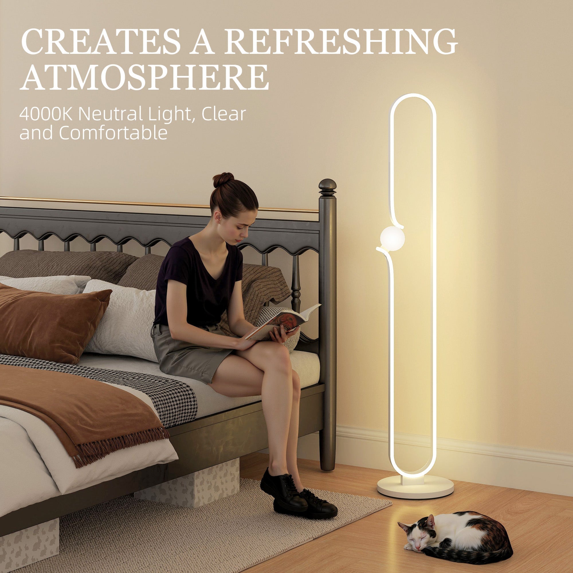 Modern minimalist homcom led floor lamp with white led strip circular night light and foot switch for living room use
