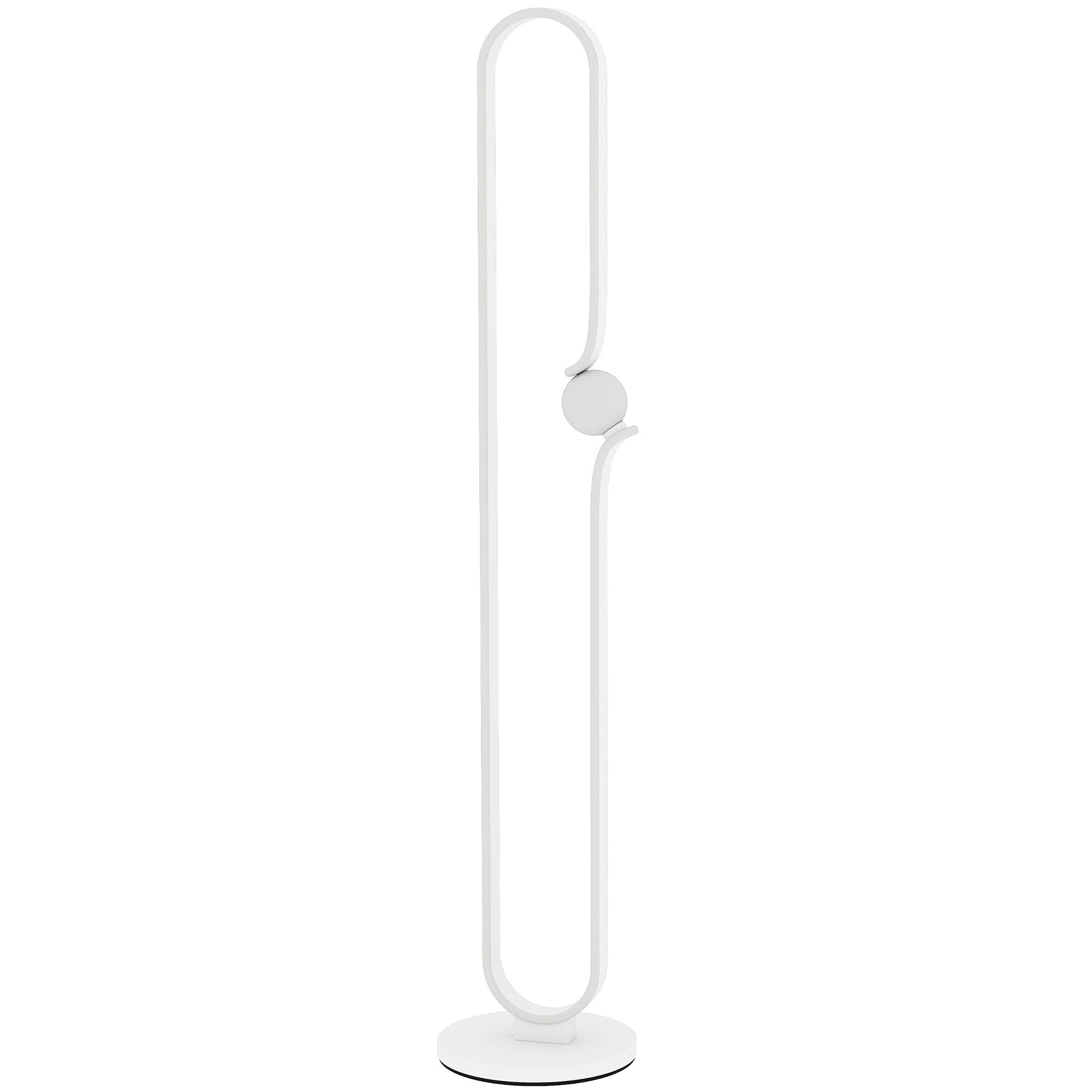 White minimalist led floor lamp with curved metal frame, night light, led strip, and foot switch for living room use