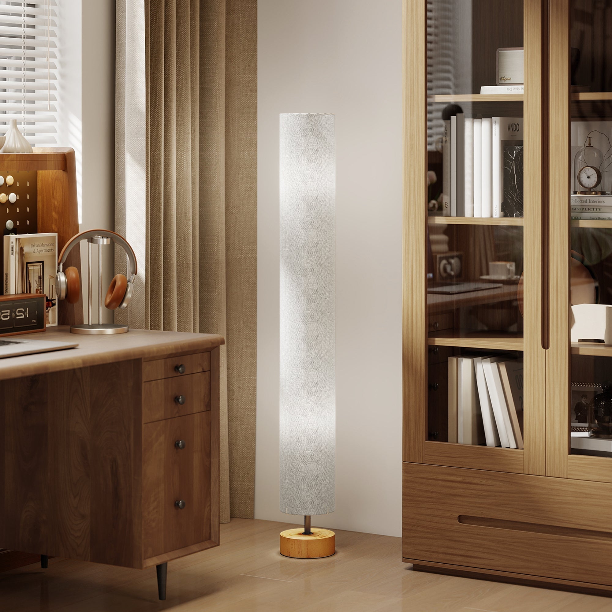 Homcom led floor lamp with frosted linen shade wooden base grey offers 3000k 4500k 6500k for living room lighting