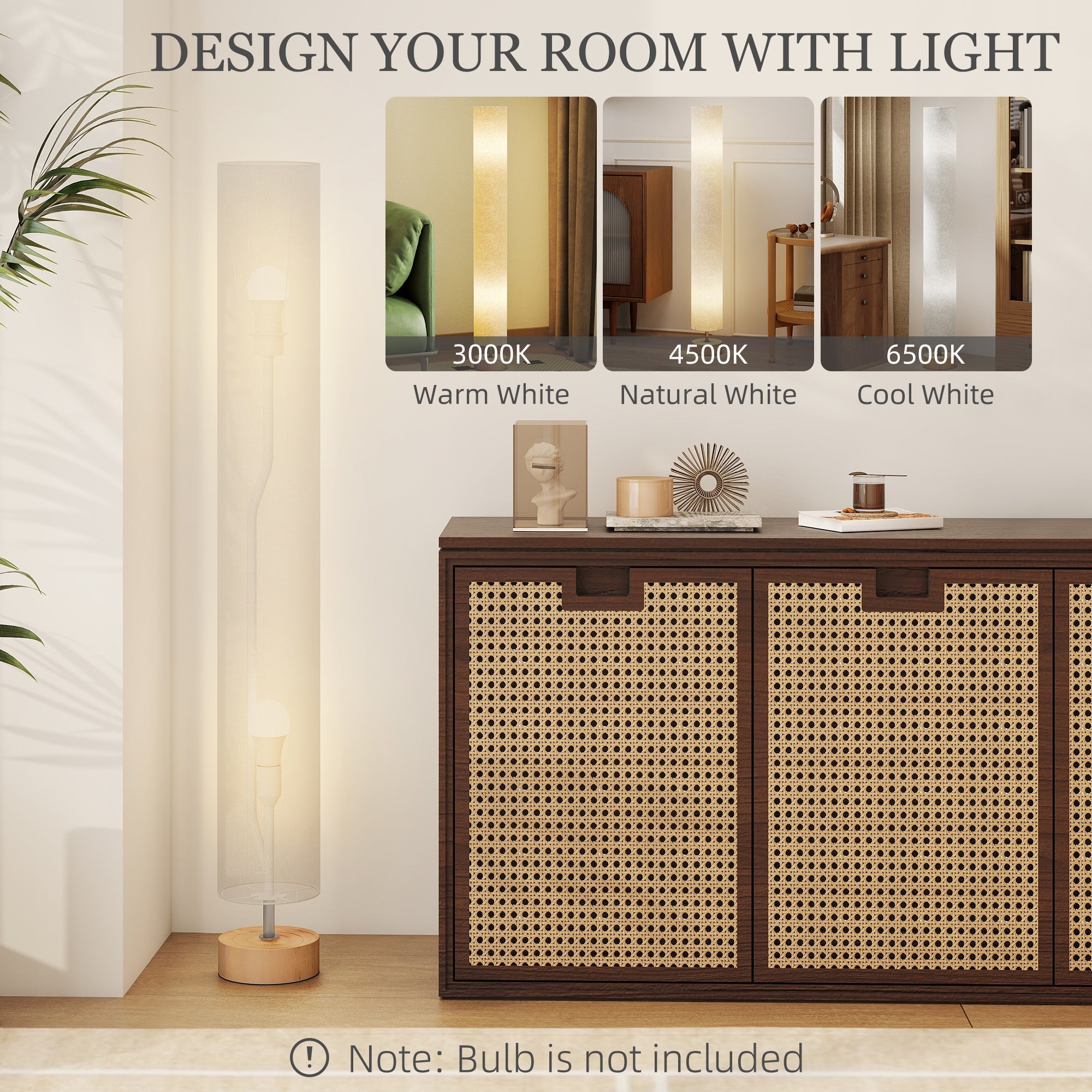 Homcom led floor lamp with frosted linen shade and wooden base in grey offering 3000k 4500k 6500k lighting options