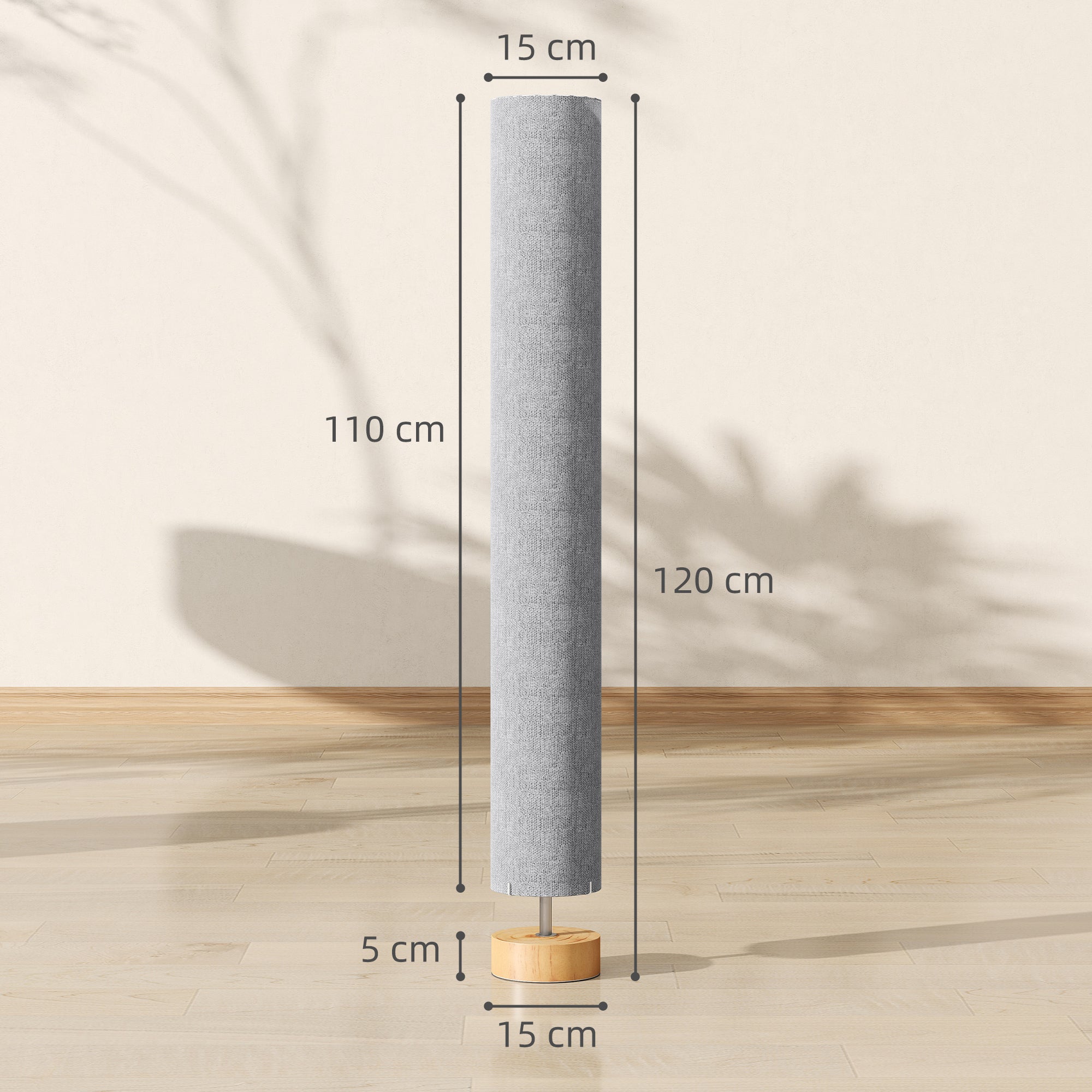 Homcom led floor lamp with a grey linen shade and natural wood base featuring 3000k 4500k 6500k color temps
