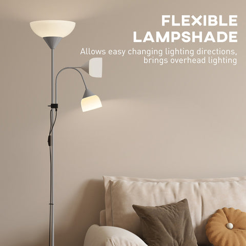 Modern silver floor lamp with dual white frosted glass shades adjustable neck and 3000k 4500k 6500k colors