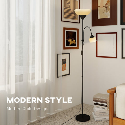 Black metal floor lamp with two adjustable arms and frosted glass shades featuring 3000k 4500k 6500k lighting options