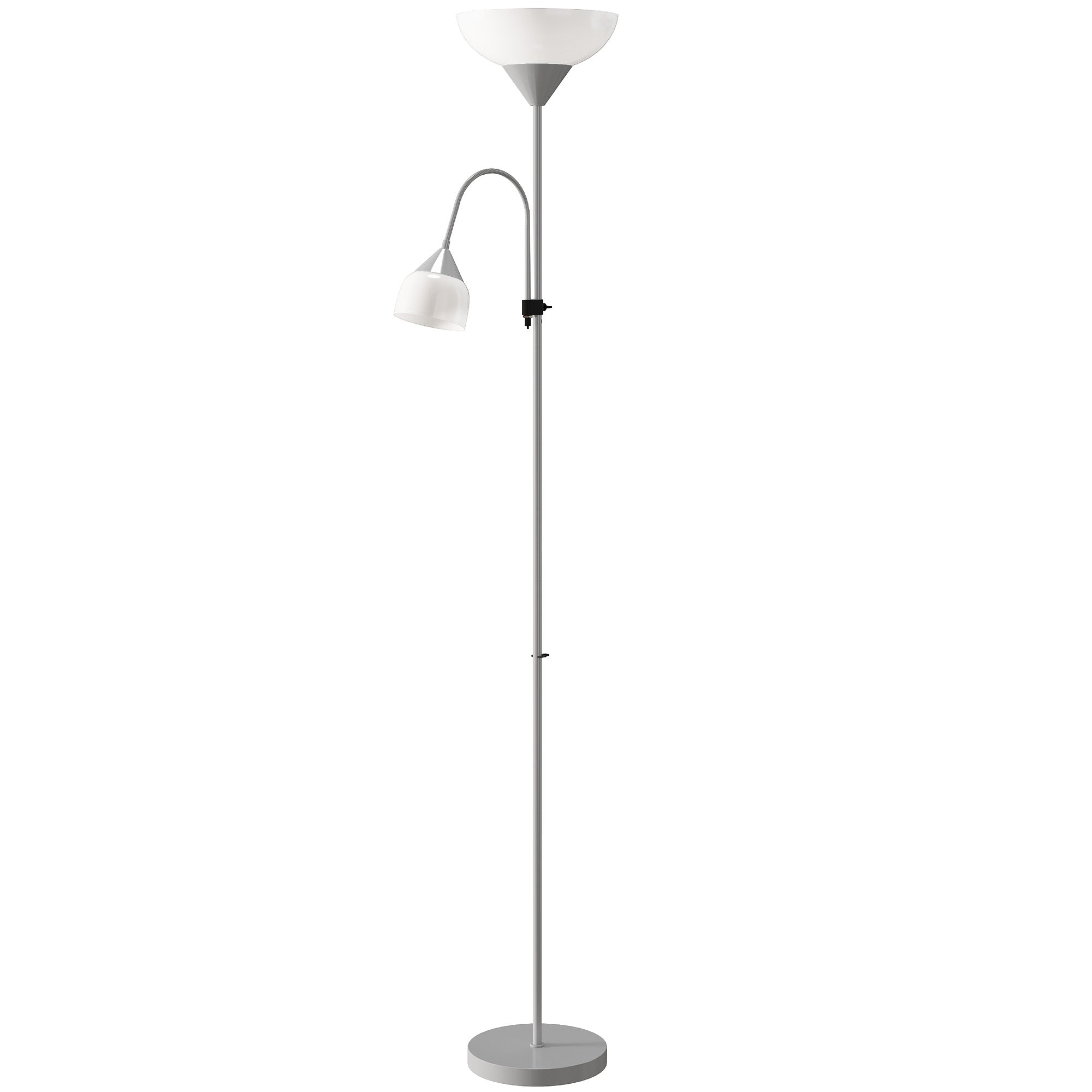 Silver finished homcom floor lamp with two white glass shades and adjustable gooseneck light 3000k 4500k 6500k