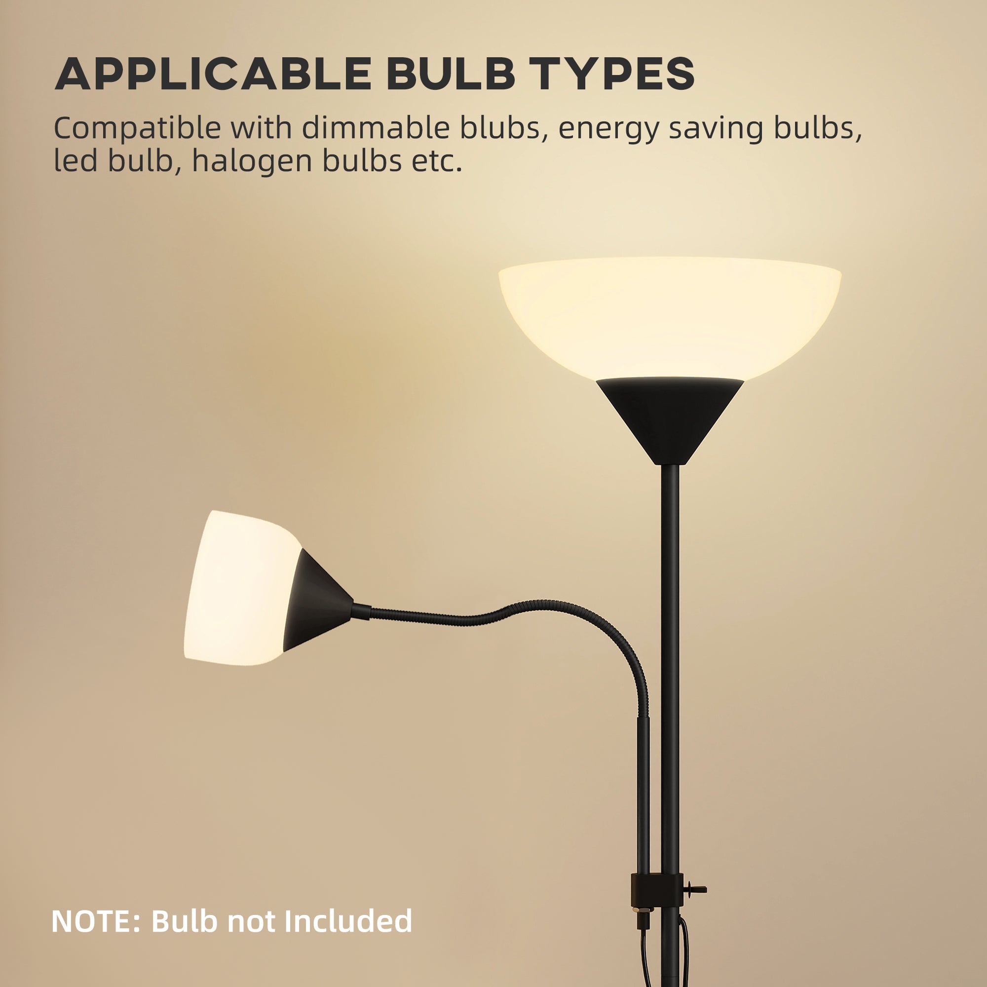 Black homcom led floor lamp with two illuminated shades and two separate switches for living room lighting