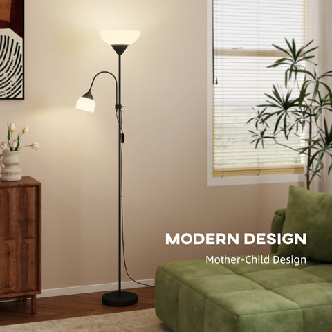 Black homcom led floor lamp with two adjustable light heads and two separate switches for living room use