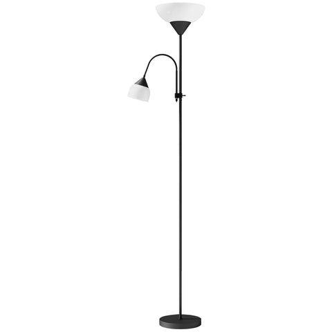 Black metal led floor lamp with two separate switches and adjustable gooseneck for living room lighting