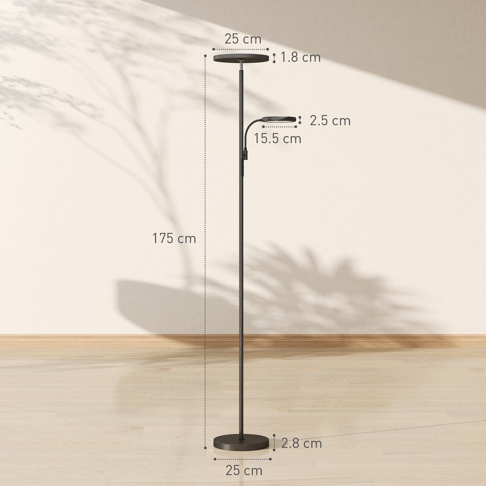 Modern matte black homcom led floor lamp with adjustable gooseneck arm and stepless dimmable colour temperature settings