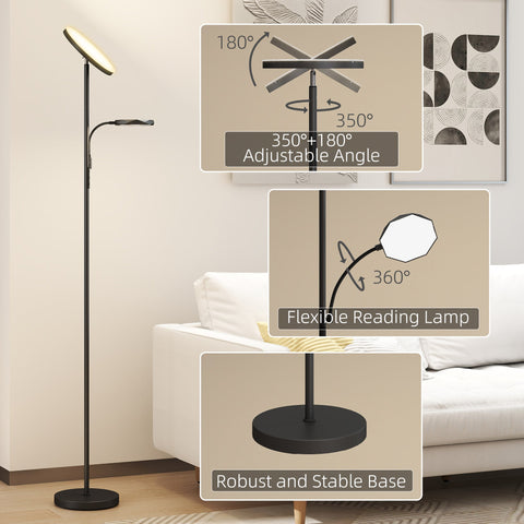 Black homcom led floor lamp with flexible reading light and stepless dimmable colour temperature and scene modes