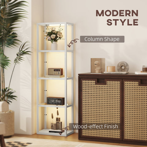 Modern style floor lamp with wood effect finish, warm white led light, tempered glass shelves for living room