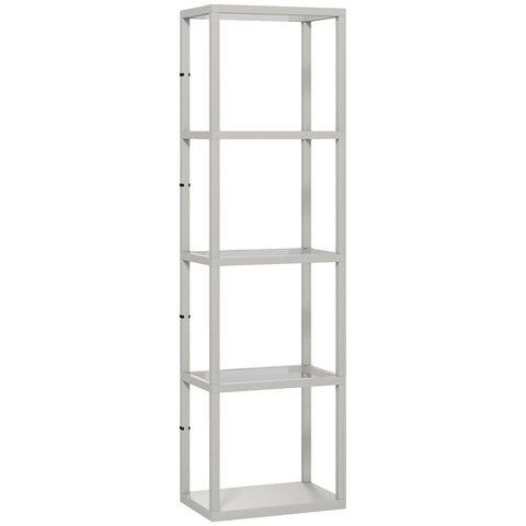 Gray metal shelving unit with four tempered glass shelves from homcom led floor lamp with warm white light
