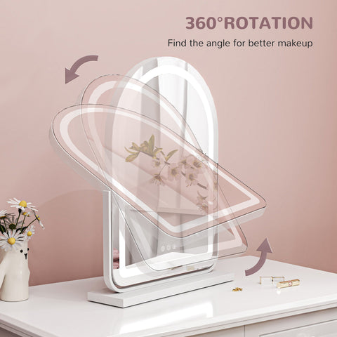 HOMCOM LED Vanity Mirror with Lights, 43 x 59cm Lighted Makeup Mirror with 3 Colour, 360\'c2\'b0 Rotation, Touch Screen, for Bedroom and Dressing Room, White